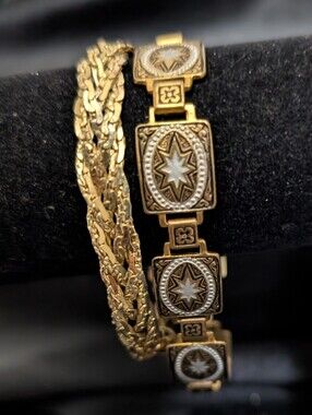 #97. Vintage 40s Damascene Bracelet & Gold Filled Braided Bracelet